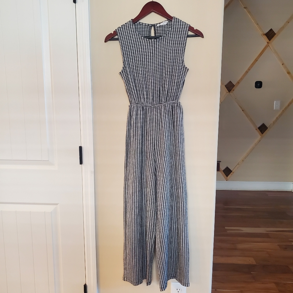 Zara Y2K Jumpsuit High Waist Wide Leg Black White Size 13 - 14